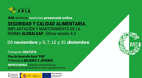  NORMA GLOBALGAP. ÚLTIMA VERSIÓN 4.3 (Fechas de impartición: 29 noviembre y 5, 7, 12 y 21 diciembre) -CURSO GRATUITO- 